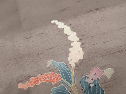 平和屋着物●訪問着　白山紬　友禅　草花文　正絹　逸品　DABC2946ud