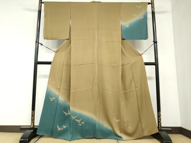 平和屋着物●染色作家　斉藤三才　訪問着　三才鳥　暈し染め　金彩　正絹　逸品　DABC2949ud