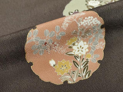 平和屋着物●訪問着　駒刺繍　雪輪草花文　金彩　正絹　逸品　DABC2950ud