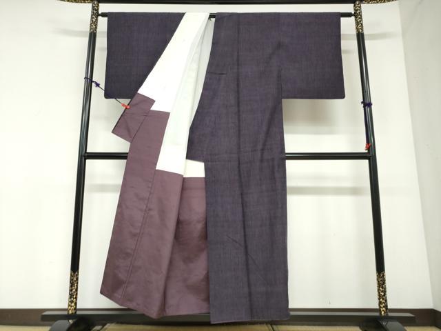 平和屋着物●上質な紬　紫黒色　正絹　逸品　DABC2952ud