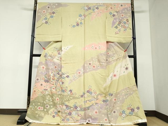 平和屋着物●訪問着　熨斗草花文　金彩　仮絵羽　正絹　逸品　未使用　DABC2953ud