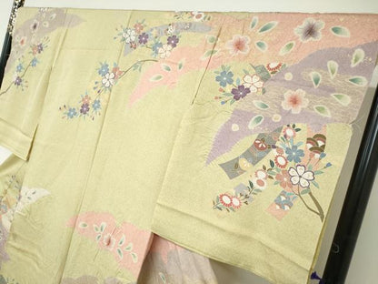 平和屋着物●訪問着　熨斗草花文　金彩　仮絵羽　正絹　逸品　未使用　DABC2953ud