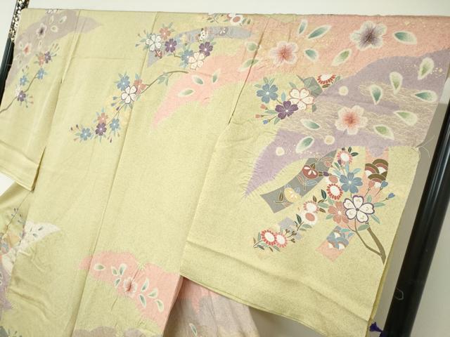 平和屋着物●訪問着　熨斗草花文　金彩　仮絵羽　正絹　逸品　未使用　DABC2953ud