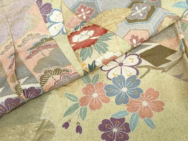平和屋着物●訪問着　熨斗草花文　金彩　仮絵羽　正絹　逸品　未使用　DABC2953ud