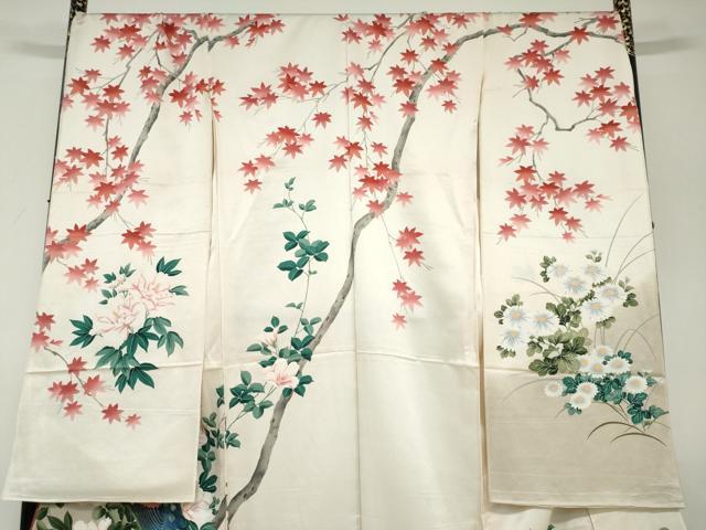 平和屋着物●豪華振袖　孔雀草花文　金彩　仮絵羽　逸品　未使用　DABC2954ud