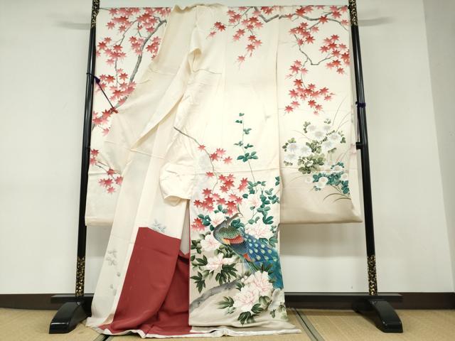 平和屋着物●豪華振袖　孔雀草花文　金彩　仮絵羽　逸品　未使用　DABC2954ud