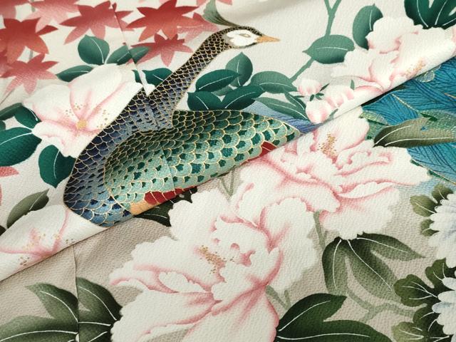 平和屋着物●豪華振袖　孔雀草花文　金彩　仮絵羽　逸品　未使用　DABC2954ud