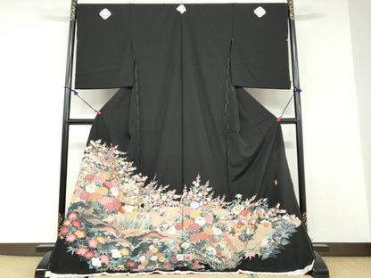 平和屋着物●豪華黒留袖　立波花鳥文　仮絵羽　正絹　逸品　未使用　DABC2955ud