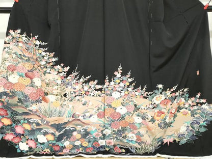 平和屋着物●豪華黒留袖　立波花鳥文　仮絵羽　正絹　逸品　未使用　DABC2955ud