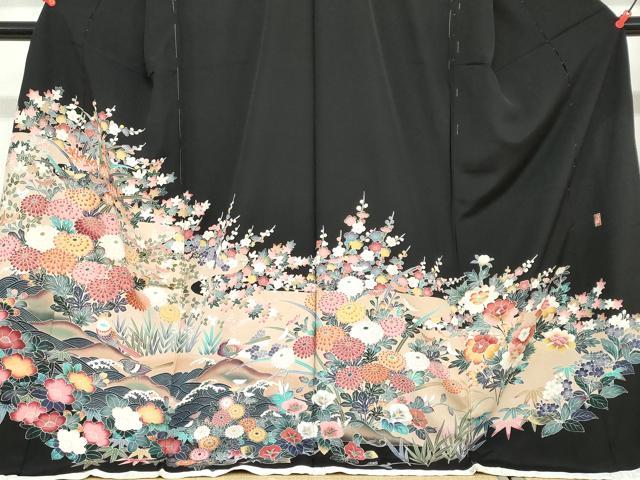 平和屋着物●豪華黒留袖　立波花鳥文　仮絵羽　正絹　逸品　未使用　DABC2955ud