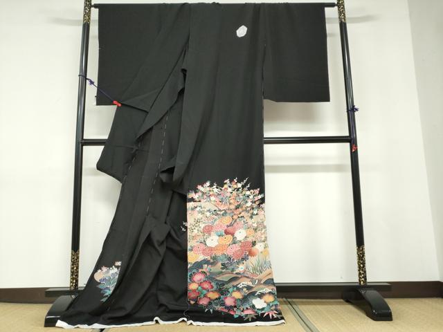 平和屋着物●豪華黒留袖　立波花鳥文　仮絵羽　正絹　逸品　未使用　DABC2955ud 平和屋着物○豪華黒留袖 立波花鳥文 仮絵羽 正絹 逸品 未使用