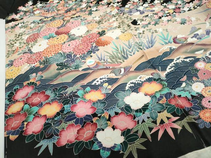 平和屋着物●豪華黒留袖　立波花鳥文　仮絵羽　正絹　逸品　未使用　DABC2955ud
