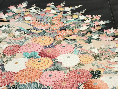 平和屋着物●豪華黒留袖　立波花鳥文　仮絵羽　正絹　逸品　未使用　DABC2955ud
