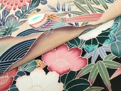 平和屋着物●豪華黒留袖　立波花鳥文　仮絵羽　正絹　逸品　未使用　DABC2955ud