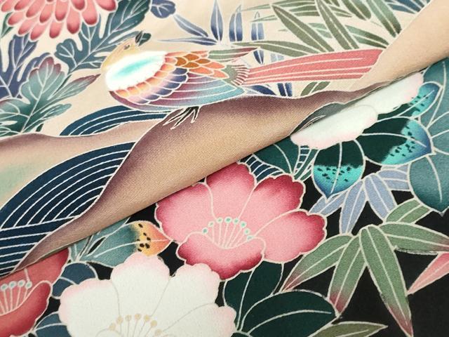 平和屋着物●豪華黒留袖　立波花鳥文　仮絵羽　正絹　逸品　未使用　DABC2955ud