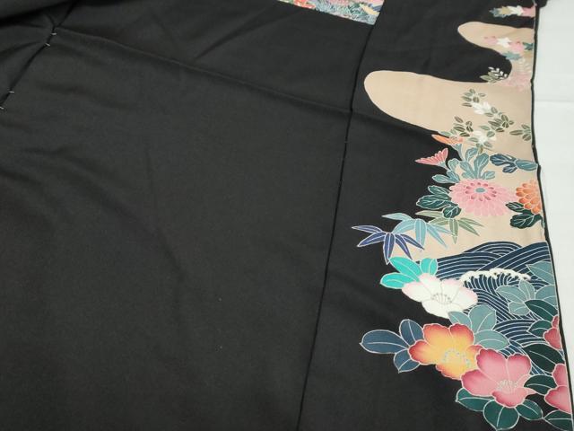 平和屋着物●豪華黒留袖　立波花鳥文　仮絵羽　正絹　逸品　未使用　DABC2955ud