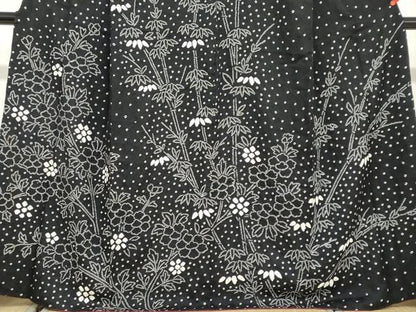 平和屋着物●訪問着　総絞り　草花文　黒地　正絹　逸品　DABC2958ud