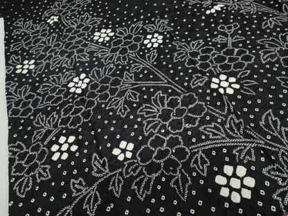 平和屋着物●訪問着　総絞り　草花文　黒地　正絹　逸品　DABC2958ud