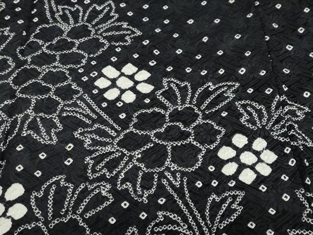 平和屋着物●訪問着　総絞り　草花文　黒地　正絹　逸品　DABC2958ud