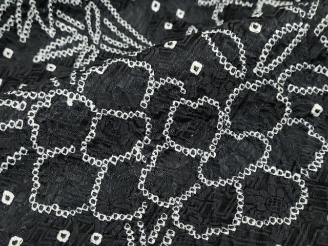 平和屋着物●訪問着　総絞り　草花文　黒地　正絹　逸品　DABC2958ud