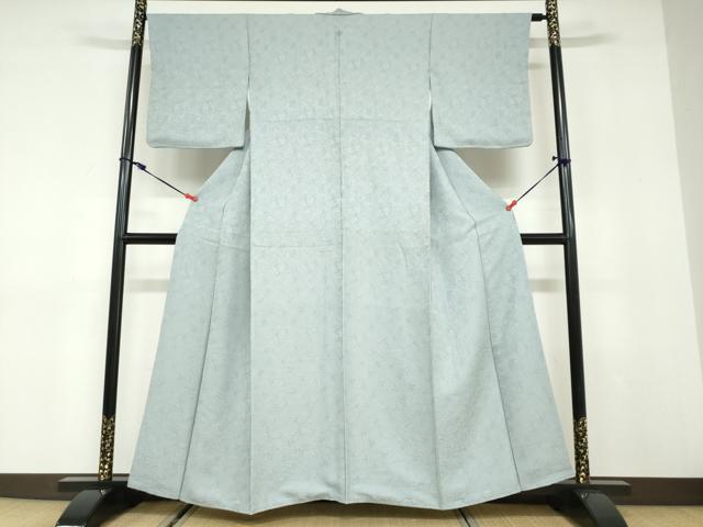 平和屋着物●上質な色無地　枝葉地紋　水浅葱色　正絹　逸品　DABC2963ud