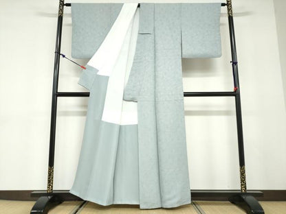 平和屋着物●上質な色無地　枝葉地紋　水浅葱色　正絹　逸品　DABC2963ud