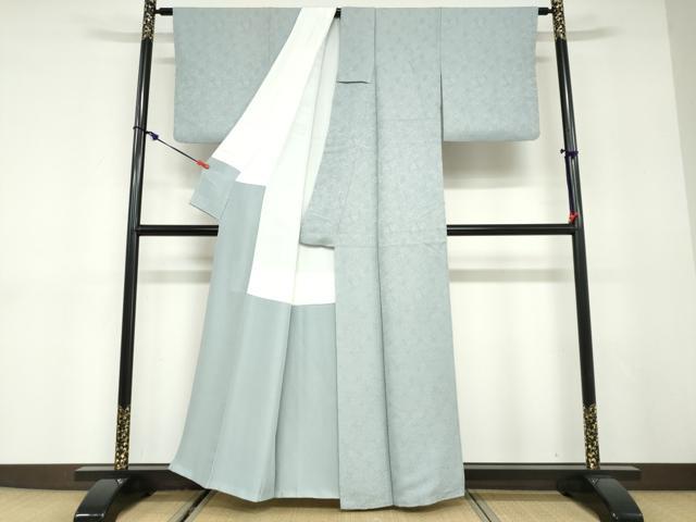 平和屋着物●上質な色無地　枝葉地紋　水浅葱色　正絹　逸品　DABC2963ud
