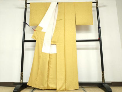 平和屋着物●上質な色無地　舞葉地紋　芥子色　正絹　逸品　DABC2964ud