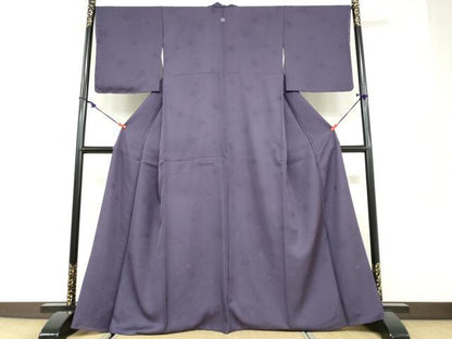 平和屋着物●上質な色無地　草花地紋　深紫色　正絹　逸品　DABC2966ud