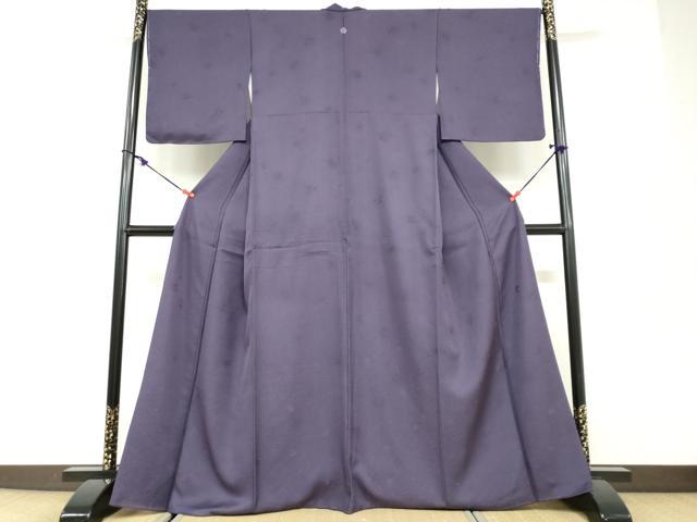 平和屋着物●上質な色無地　草花地紋　深紫色　正絹　逸品　DABC2966ud