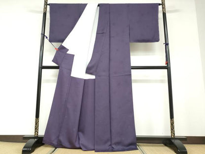 平和屋着物●上質な色無地　草花地紋　深紫色　正絹　逸品　DABC2966ud