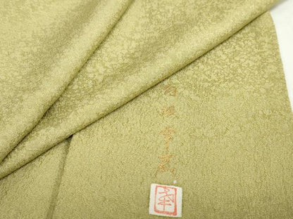 平和屋着物●本加賀友禅作家　白坂幸蔵監修　色無地　霞地紋　青朽葉色　正絹　逸品　DABC2969ud