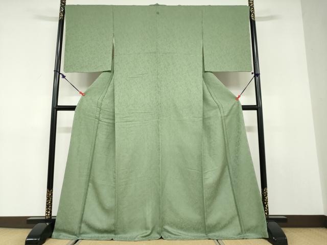 平和屋着物●上質な色無地　枝葉地紋　松葉色　正絹　逸品　未使用　DABC2971ud