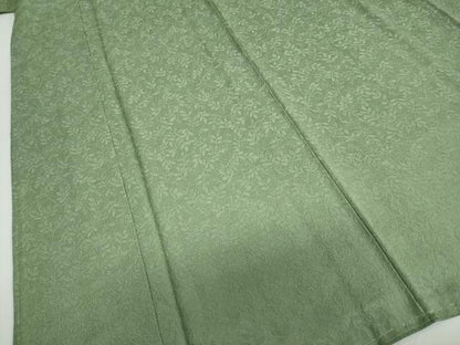 平和屋着物●上質な色無地　枝葉地紋　松葉色　正絹　逸品　未使用　DABC2971ud