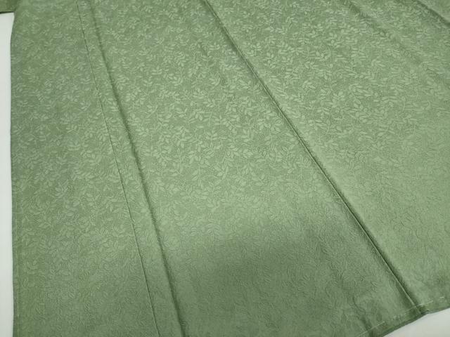 平和屋着物●上質な色無地　枝葉地紋　松葉色　正絹　逸品　未使用　DABC2971ud
