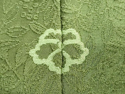 平和屋着物●上質な色無地　南天地紋　草色　正絹　逸品　DABC2973ud