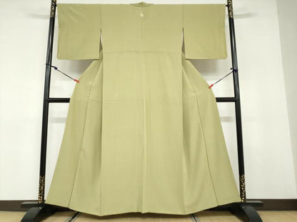 平和屋着物●上質な色無地　抹茶色　正絹　逸品　DABC2975ud