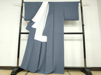 平和屋着物●上質な色無地　紺藍色　正絹　逸品　DABC2977ud