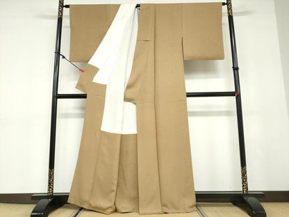 平和屋着物●上質な色無地　花唐草地紋　黄橡色　正絹　逸品　DABC2981ud