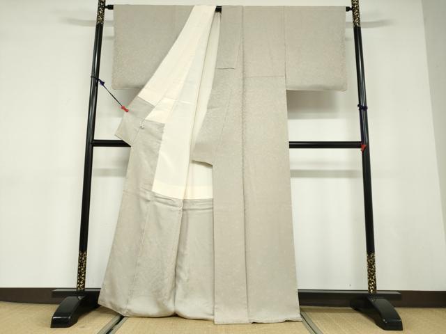平和屋着物●上質な色無地　作家物　花色恵　草花地紋　利休白茶色　さが美扱い　証紙付き　正絹　逸品　DABC2982ud