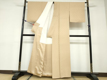 平和屋着物●上質な色無地　幾何学地紋　伽羅色　正絹　逸品　DABC2983ud