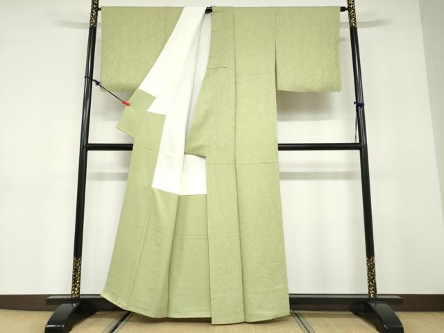 平和屋着物○上質な色無地 南天地紋 抹茶色 正絹 逸品 DABC2986ud