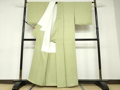 平和屋着物●上質な色無地　南天地紋　抹茶色　正絹　逸品　DABC2986ud