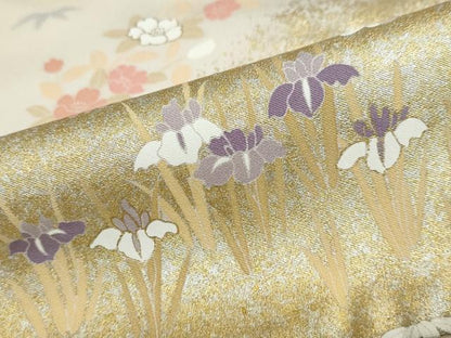 平和屋着物●訪問着　駒刺繍　扇面草花文　暈し染め　金銀彩　正絹　逸品　DABC2988ud