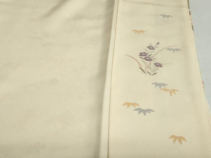平和屋着物●訪問着　駒刺繍　扇面草花文　暈し染め　金銀彩　正絹　逸品　DABC2988ud
