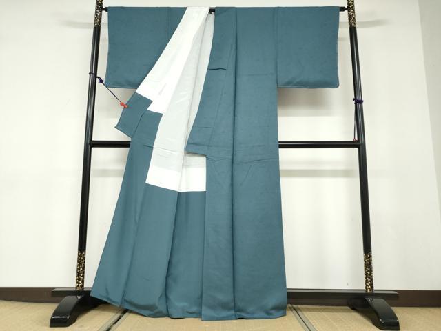 平和屋着物●上質な色無地　草花地紋　鉄御納戸色　正絹　逸品　未使用　DABC2989ud