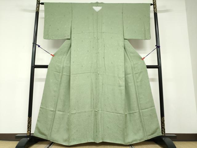 平和屋着物●上質な色無地　草花地紋　草色　やまと誂製　正絹　逸品　未使用　DABC2990ud