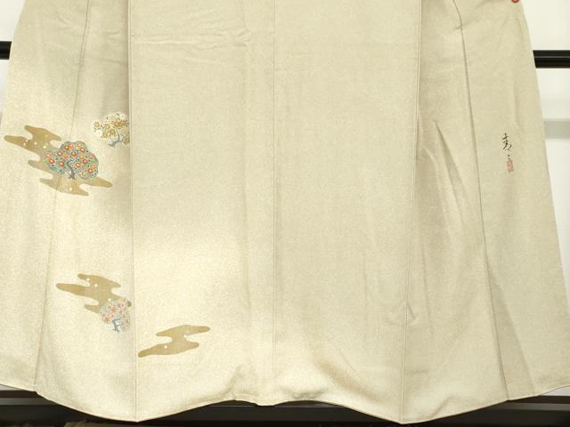 平和屋着物●京友禅の第一人者　松井青々　色留袖　エ霞草花文　金銀彩　正絹　逸品　DABC2991ud 平和屋着物○京友禅の第一人者 松井青々 色留袖 エ