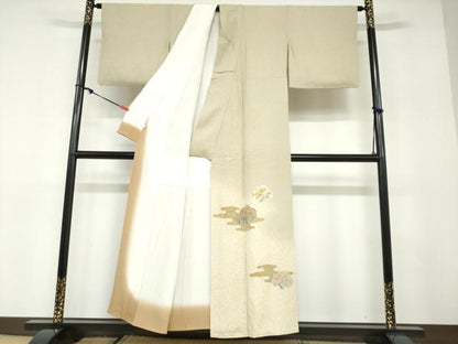 平和屋着物●京友禅の第一人者　松井青々　色留袖　エ霞草花文　金銀彩　正絹　逸品　DABC2991ud
