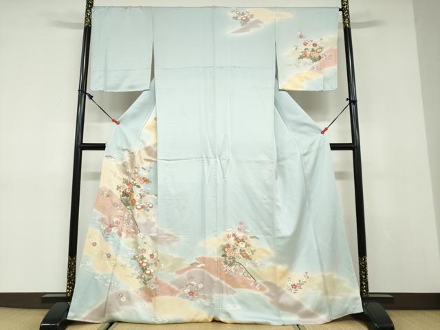 平和屋着物●創業460年・千總　訪問着　駒刺繍　流水草花籬文　金彩　正絹　逸品　未使用　DABC2992ud